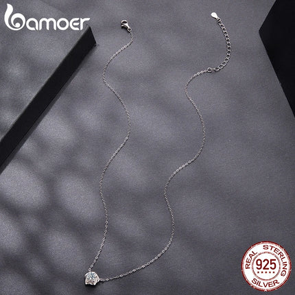 BAMOER 0.5CT висулка с моисанит и розово цвете, изработена от сребро 925 с кръгло рязане и диаманти, O-верижка за жени, Свети Валентин