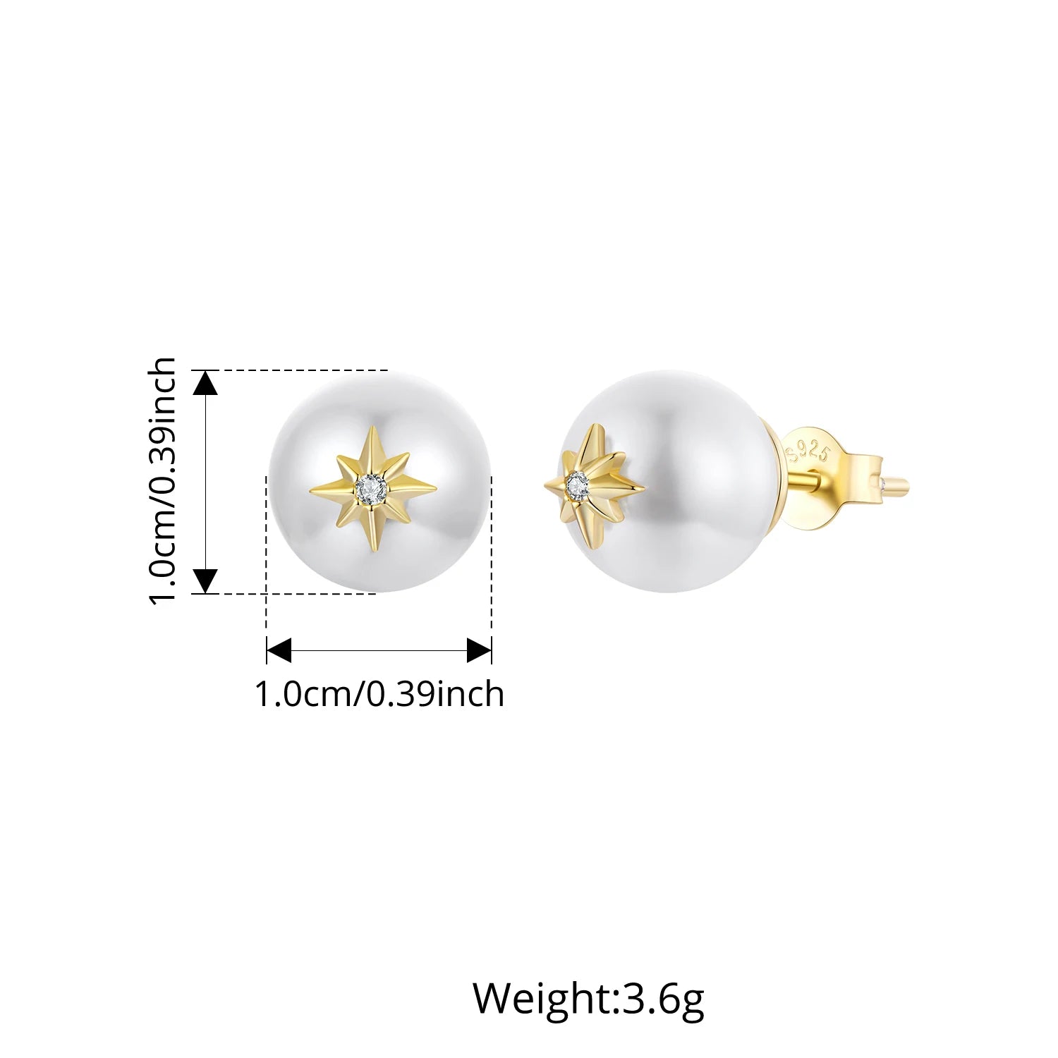 Сребърни обеци BAMOER 925 с перлени звезди, кръгли, изящни обеци за жени, елегантни, за ежедневни подаръци от 18K злато