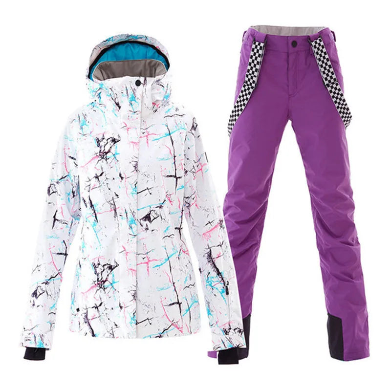 SMN Водоустойчив снежен костюм за жени, ски комплекти, яке и панталон с презрамки, облекло за сноуборд, костюми за дейности на открито, зима, за момичета