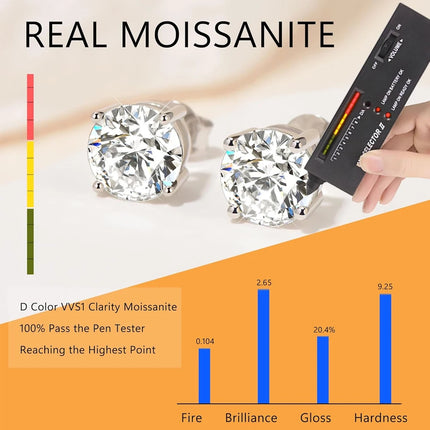 Дамски обеци BAMOER с 4 зъба и моасанит, плътно сребро 925, 2CT VVS1 Lab, с блестящи класически сватбени бижута