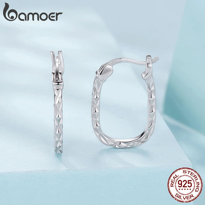 Сребърни обеци BAMOER 925 с резбовани флорални халки за жени, винтидж текстурирани овални квадратни обеци, минималистични бижута, подарък