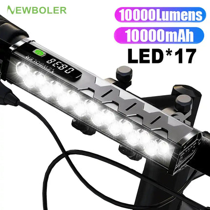 Велосипедна светлина 10000mAh 17 LED велосипедна светлина Предна акумулаторна LED фенерче 10000LM Фар с Power Bank Аксесоари за велосипеди
