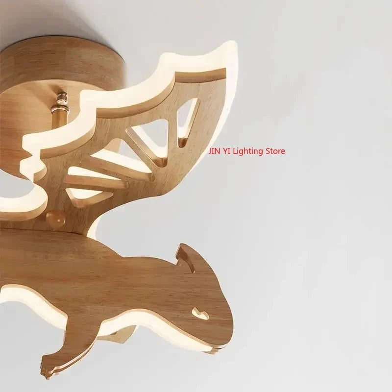 LED таванна лампа с динозавър от масивно дърво, детска стая, спалня за момче, креативна модерна анимационна декоративна лампа, летящ дракон