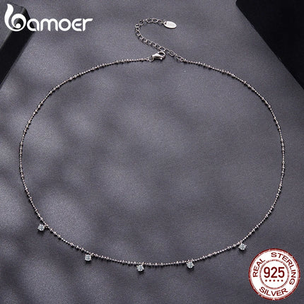 BAMOER Колие с танцуваща висулка от моисанит, сребро 925, кръгло рязане, диамантени мъниста, верижка за жени, блестящ годежен подарък