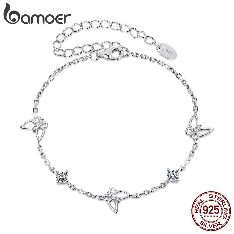 BAMOER Гривна с кухи пеперуди от моисанит, регулируема верижка за китка от стерлингово сребро 925 за жени, романтичен подарък за тийнейджъри