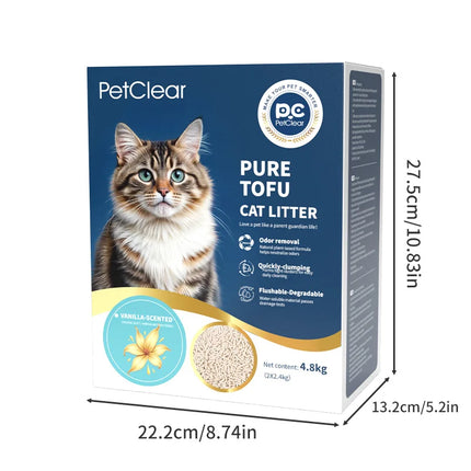 PetClear котешка тоалетна с тофу, натурална безпрахова, слепваща се котешка тоалетна, контрол на миризмата, за пускане в тоалетната, ванилия/без аромат, за чувствителни лапи