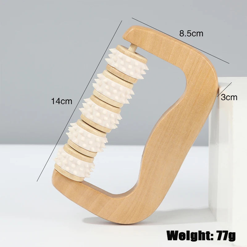 Дървен масажен валяк, ръчен инструмент за остъргване на кожата, масажор за лице, дървен валяк за масаж на гърба за врата, краката и дълбоките тъкани на мускулите