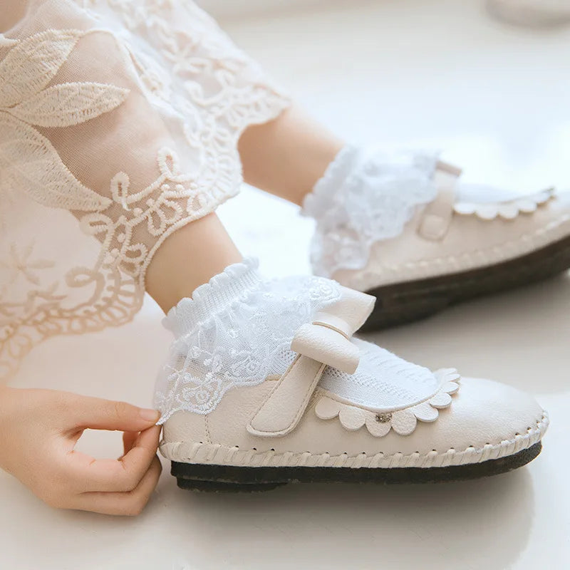 10/20 чифта/партия Детски чорапи за момичета, дантелени, с волани, принцеса, мрежести, детски къси, дишащи, памучни, бели, розови, за малки деца