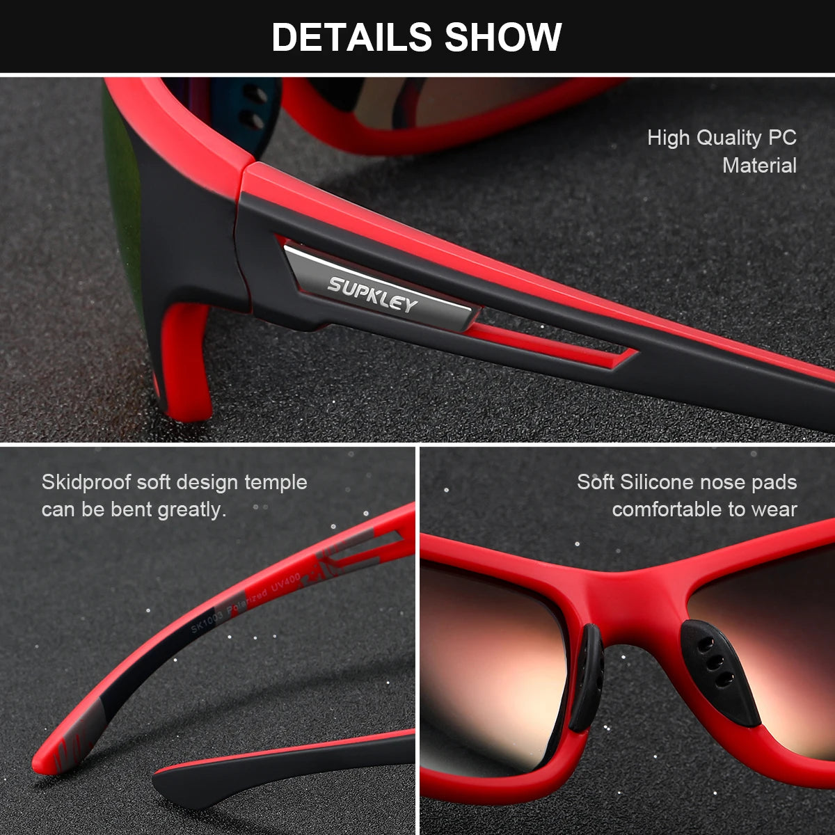 SUPKLEY Мъжки поляризирани цветни слънчеви очила, модни спортни слънчеви очила UV400, мъжки и женски, планински очила