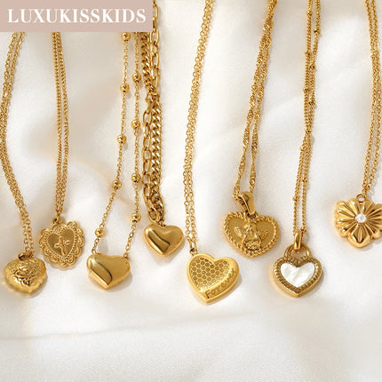 LUXUKISSKIDS Модерно колие от неръждаема стомана със сърце за жени/момичета, шикозни семпли романтични бижута с любовен чар, подаръци за парти