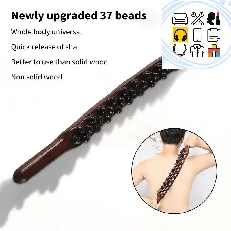 37 мъниста Универсален масаж на гърба, остъргване на сухожилия, третиране с пръчки, гуа ша релаксиращ терапевтичен инструмент, коремен масажор (пластмаса)