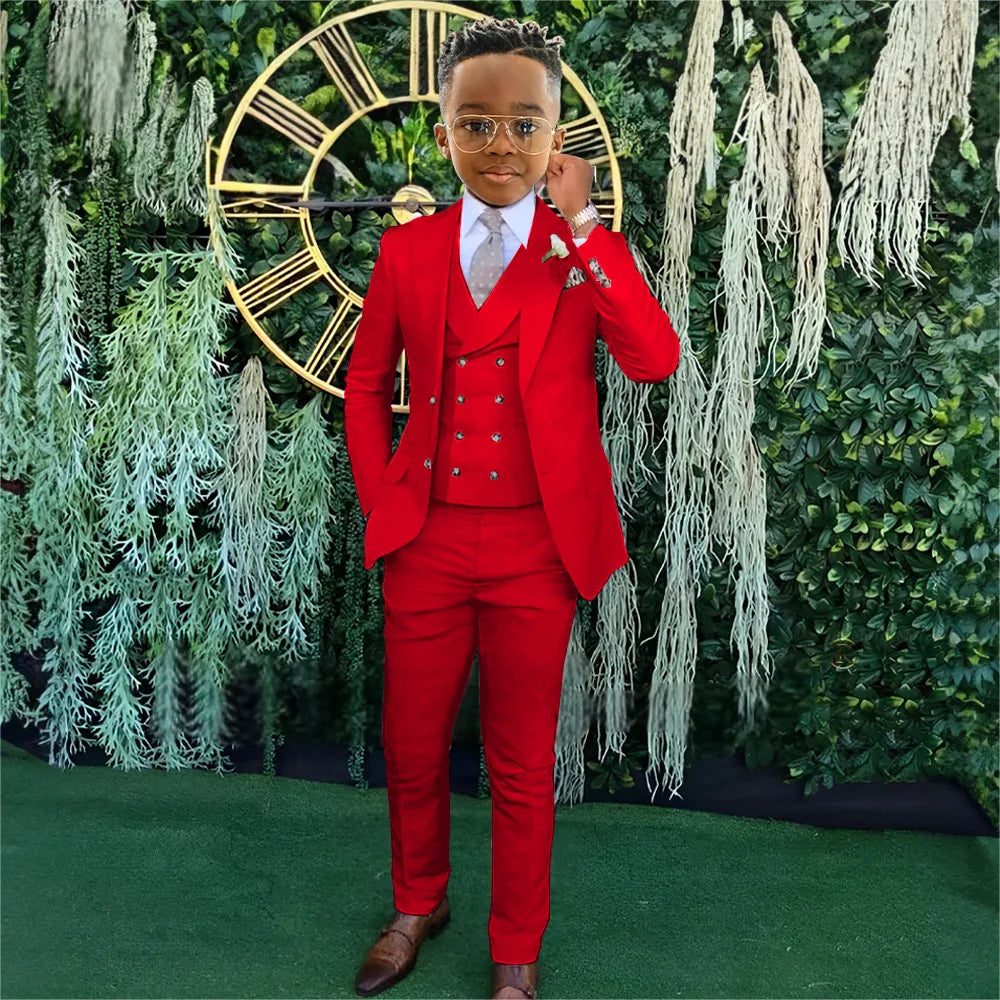 Моден комплект от 3 костюма за момчета, яке, жилетка, панталон, банкет, парти, елегантен детски смокинг, дрехи за сватбени гости, 2-20 години