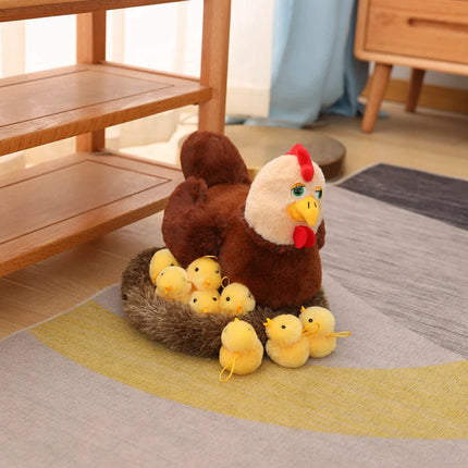 1 комплект Kawaii Chick Family Плюшени играчки Пиле Майка Пиле Бебе Плюшени кукли Симулация Кокошка с гнездо Плюшени животни Детски подаръци