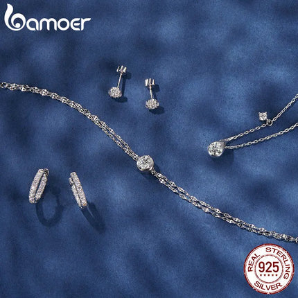 Дамски златни обеци BAMOER с моисанит, сребро 925, цвят D, кръгло шлифовано, с лабораторни диаманти, хипоалергенни.