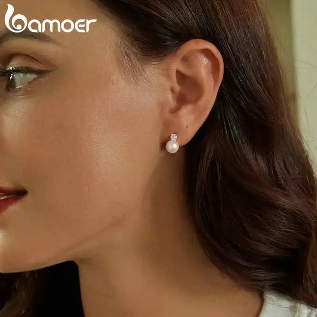 Сребърни обеци BAMOER от сладководна перла Moissanite 925, VVS1, създадени в лаборатория, с диаманти, елегантни дамски подаръци
