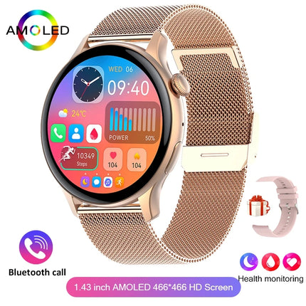 2026 Нов True AMOLED Смарт часовник за жени Екран, винаги показващ време 466*466 HD Здравен тракер Гласово обаждане NFC Смарт часовник за жени
