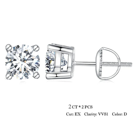 Дамски обеци BAMOER с 4 зъба и моасанит, плътно сребро 925, 2CT VVS1 Lab, с блестящи класически сватбени бижута