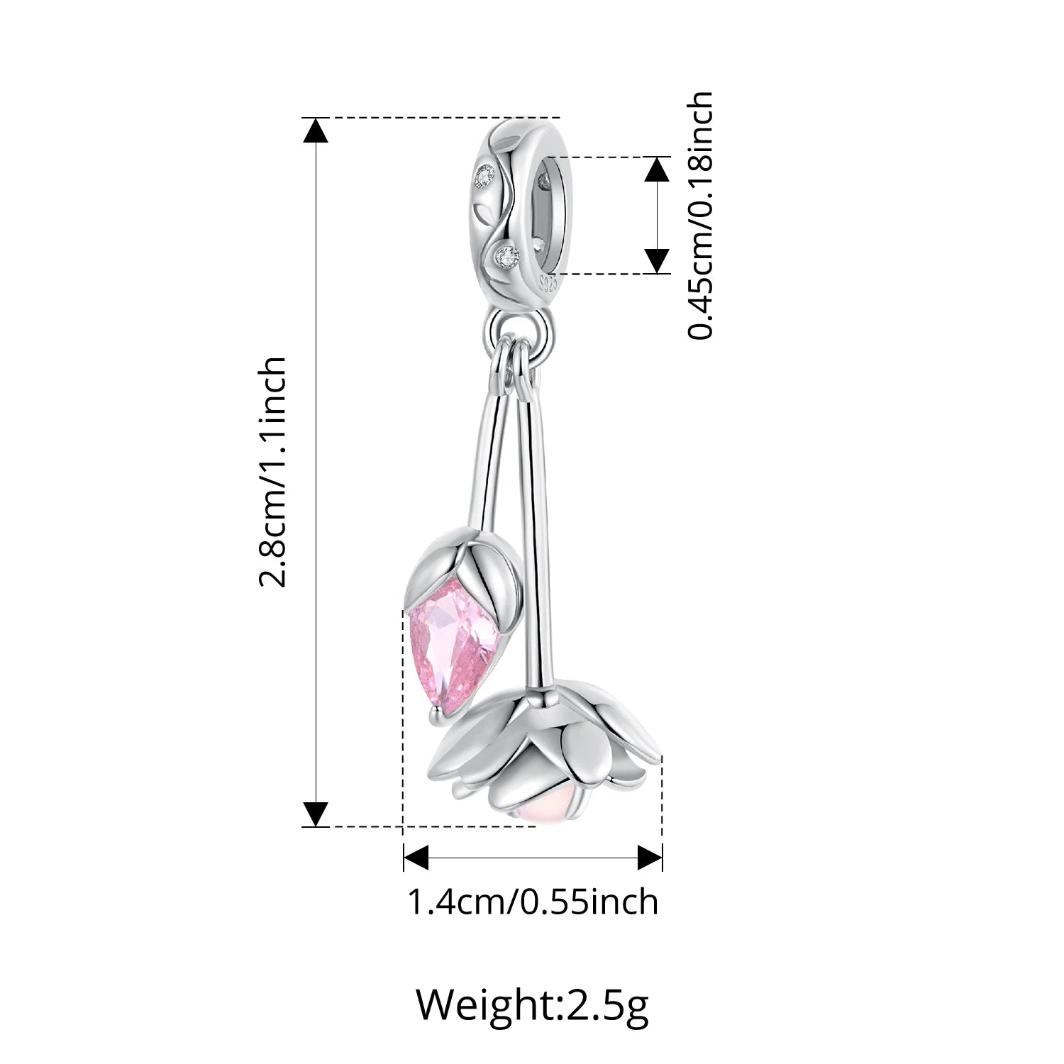 Bamoer 925 Стерлингово Сребро Подвижна Висулка с Цвете Овални Розови Мъниста за Жени Тийнейджъри Направи си сам Романтични Пролетни Бижута Подарък