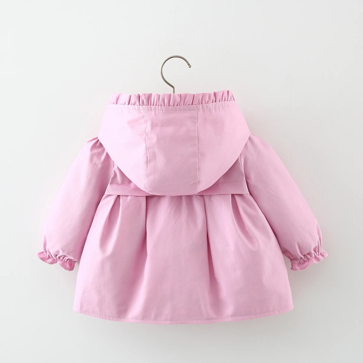 Пролетно-есенно момичешко яке с дълъг ръкав, плътен цвят, качулка, ветроустойчиво, детско яке, средна дължина, корейско издание