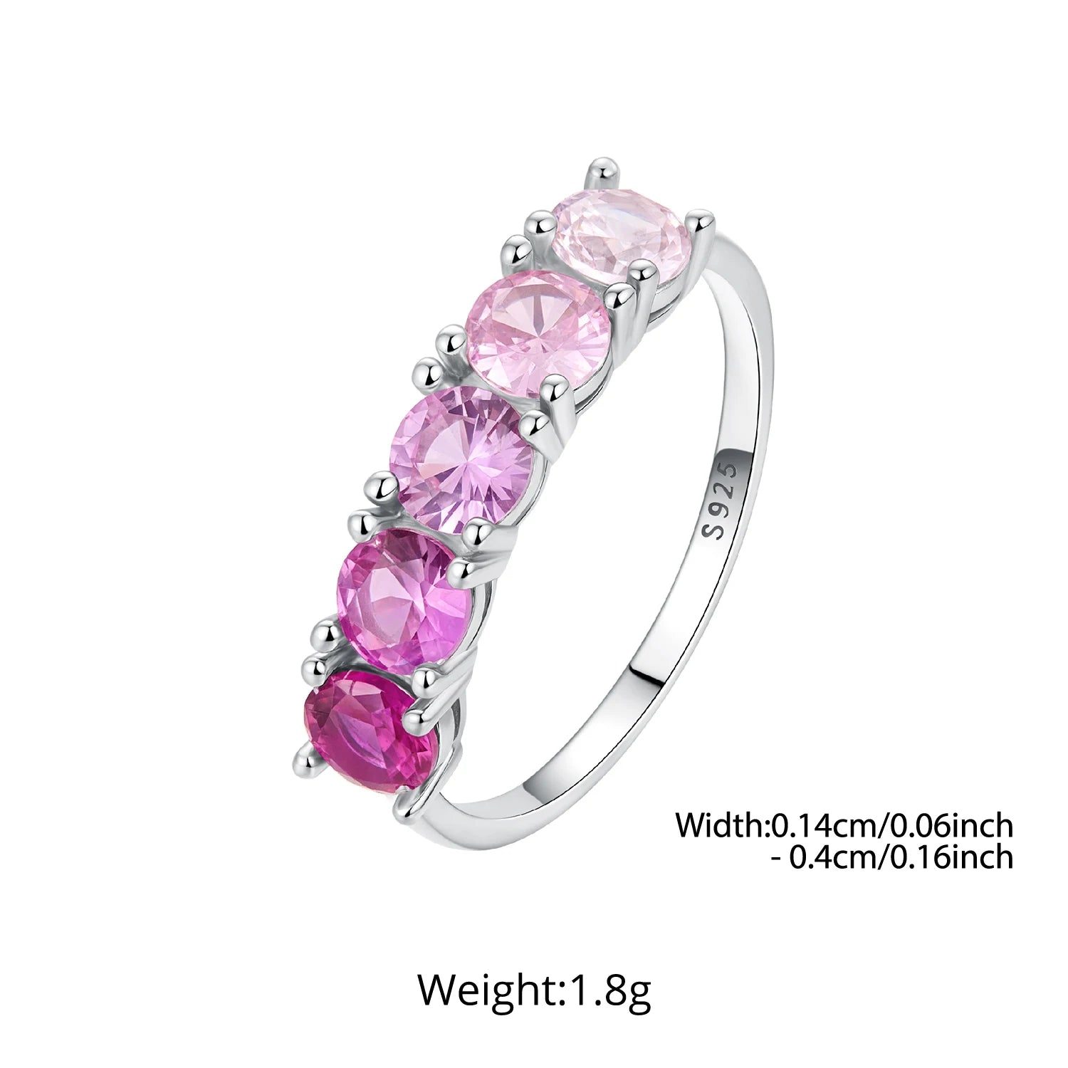 BAMOER Сребърен пръстен 925, прозрачен, градиентен, розов, морско син, половин вечност, павиран CZ пръстен за жени, сладък подарък за рожден ден