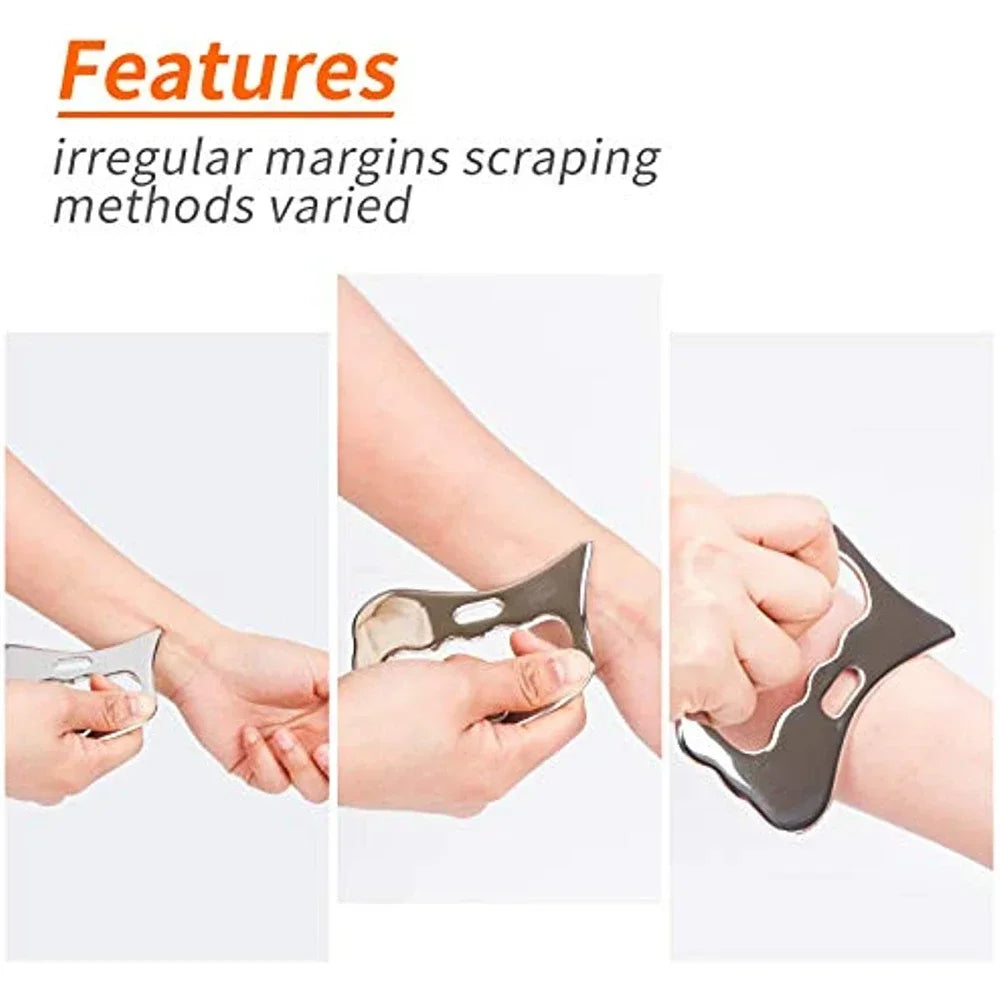 Професионални инструменти за масаж GuaSha от неръждаема стомана, инструмент за масаж с остъргване на Gua Sha, инструменти IASTM, чудесен инструмент за мобилизиране на меки тъкани