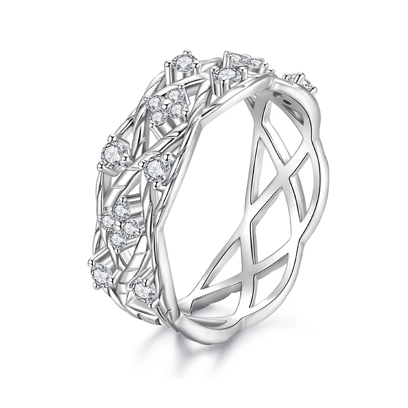 BAMOER Пръстен с късметлийска детелина и моисанит, винтидж лозов кръст, кухи широки пръстени за жени, годежни бижута, вечен елегантен подарък