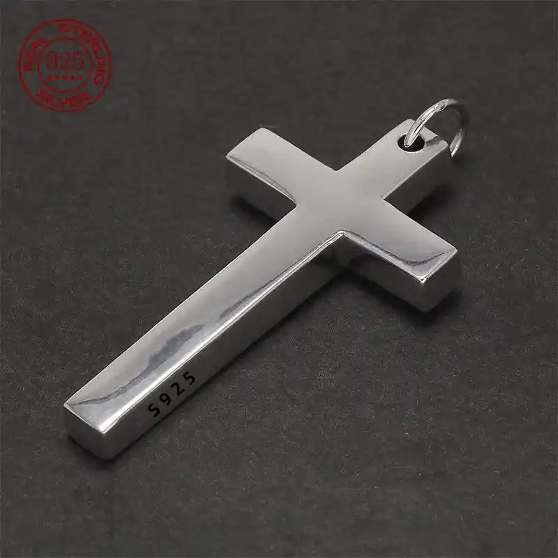 Истински плътен сребърен кръст 925 за мъже и жени минималистичен високополиран моден класически християнски молитвени бижута с Исус