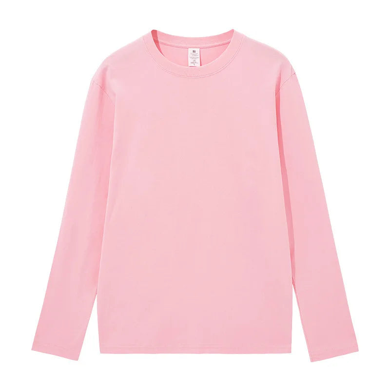 Пролетно-есенни дамски тениски с дълъг ръкав, 100% памучен плат, ежедневна, Harajuku, корейска, плътна, с O-образно деколте, тениска за двойки