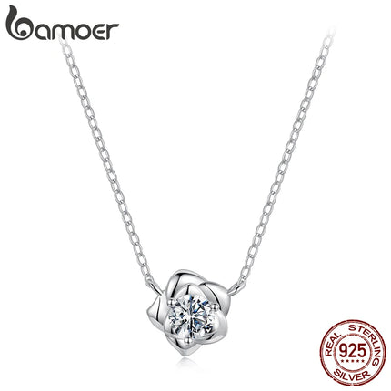 BAMOER 0.5CT висулка с моисанит и розово цвете, изработена от сребро 925 с кръгло рязане и диаманти, O-верижка за жени, Свети Валентин