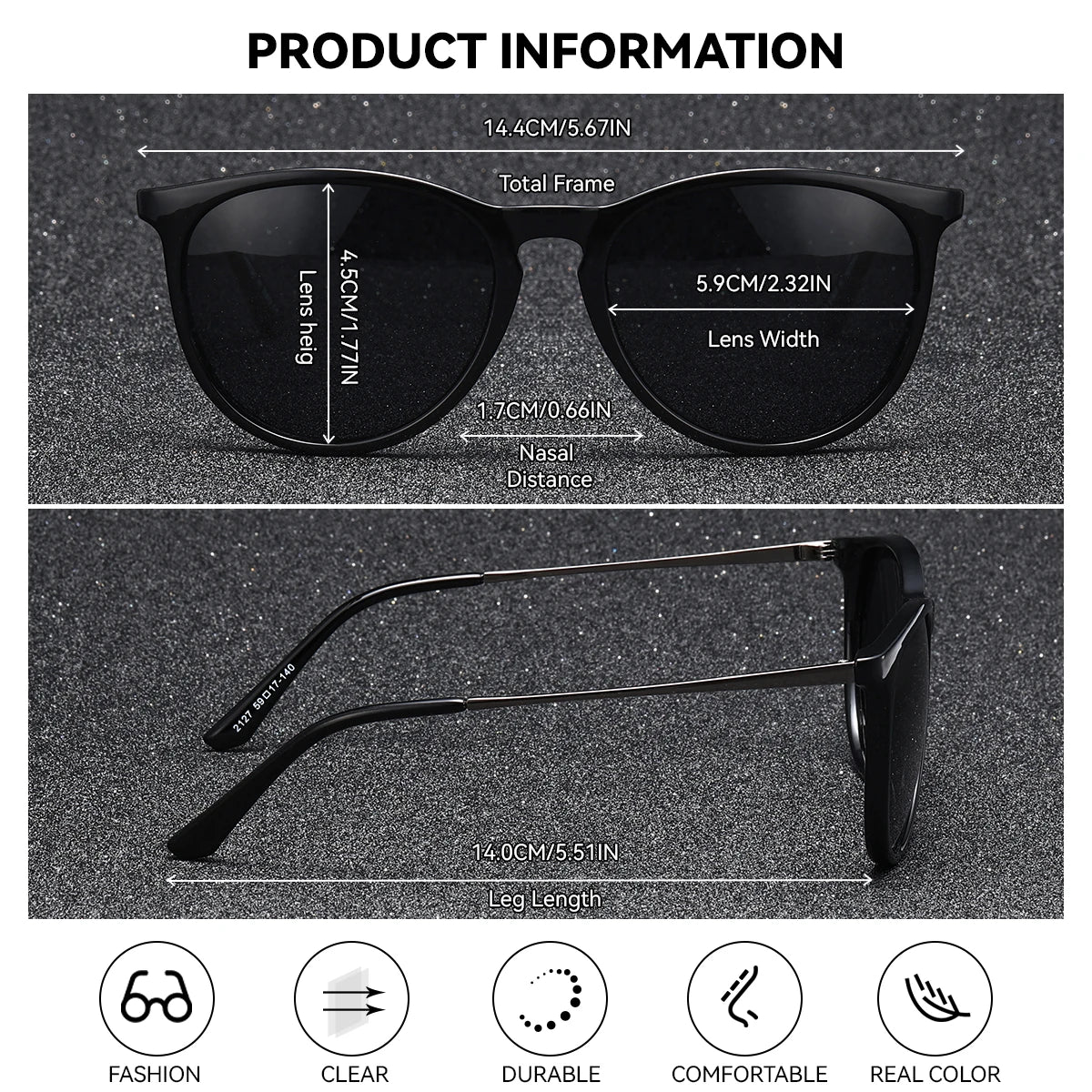 Дамски слънчеви очила BARCUR с леопардов принт, издръжливи, двуцветни, с кръгла рамка от поликарбонат, градиентни, с TAC лещи, празнични, UV400 поляризирани.