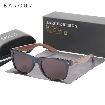 Мъжки слънчеви очила BARCUR Natural Wooden поляризирани, черно орехово, UV400 защита