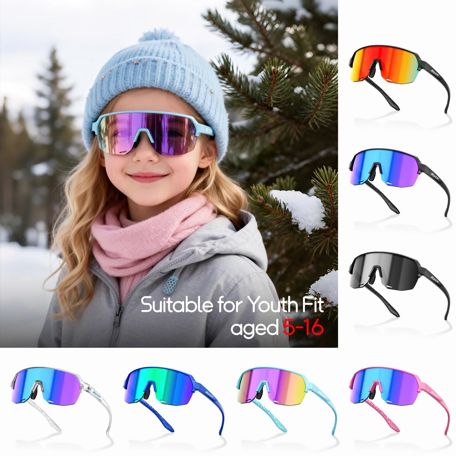 SCVCN Нови детски спортни слънчеви очила за открито UV400 за момчета и момичета, очила за колоездене, детски планински и тунинговани очила за бягане, колоездене и къмпинг