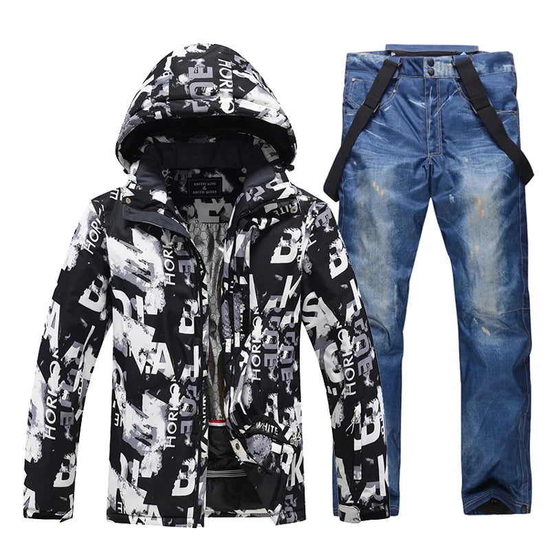 Мъжки комплекти зимни костюми, костюм за сноуборд, ски облекло, ски яке и гащеризон, костюм за сноуборд, зимни занимания на открито