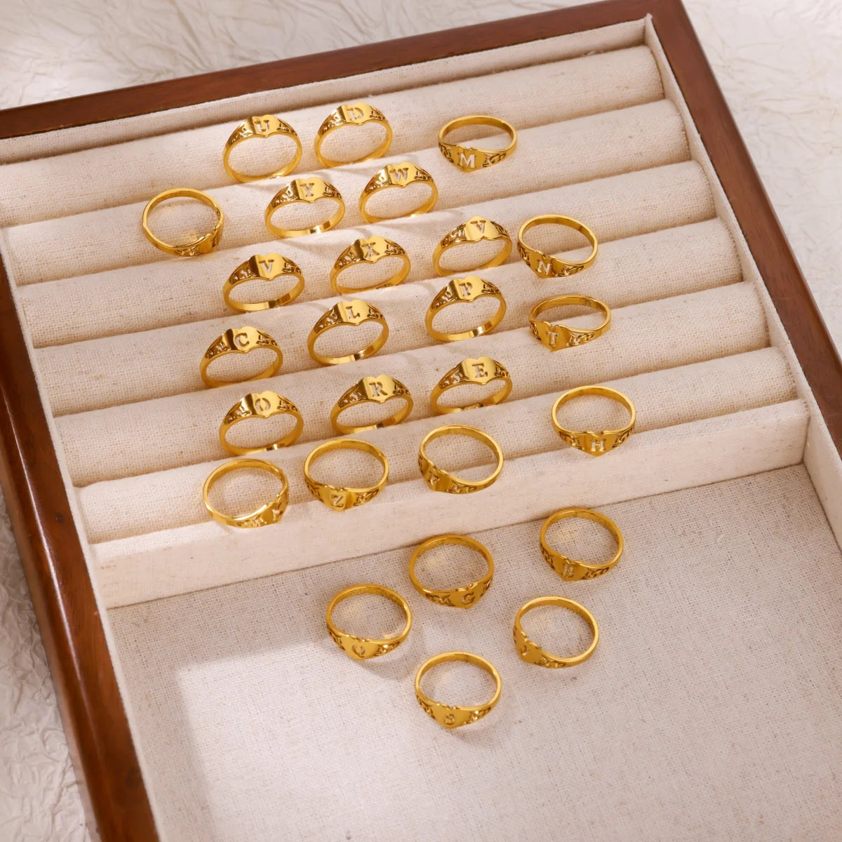 Модни кухи пръстени със сърце от инициали за жени, златен цвят, неръждаема стомана, пръстен с букви A-Z, естетичен сватбен подарък