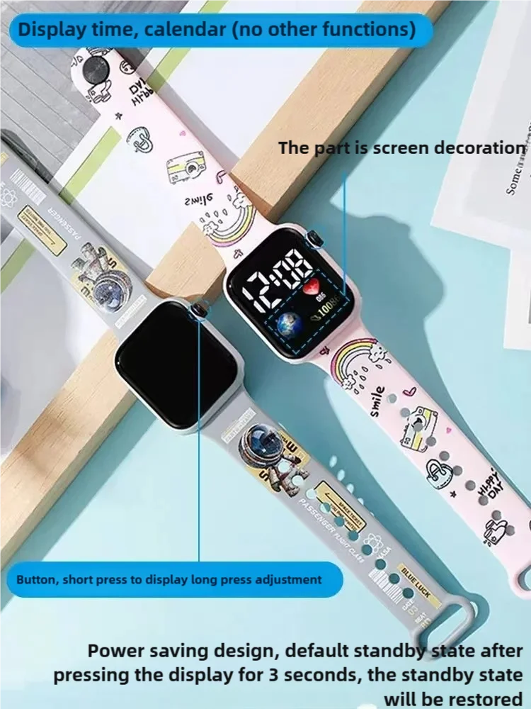 Нов електронен часовник с LED дисплей с анимационни филми, модерен електронен часовник с квадратен бутон Y1