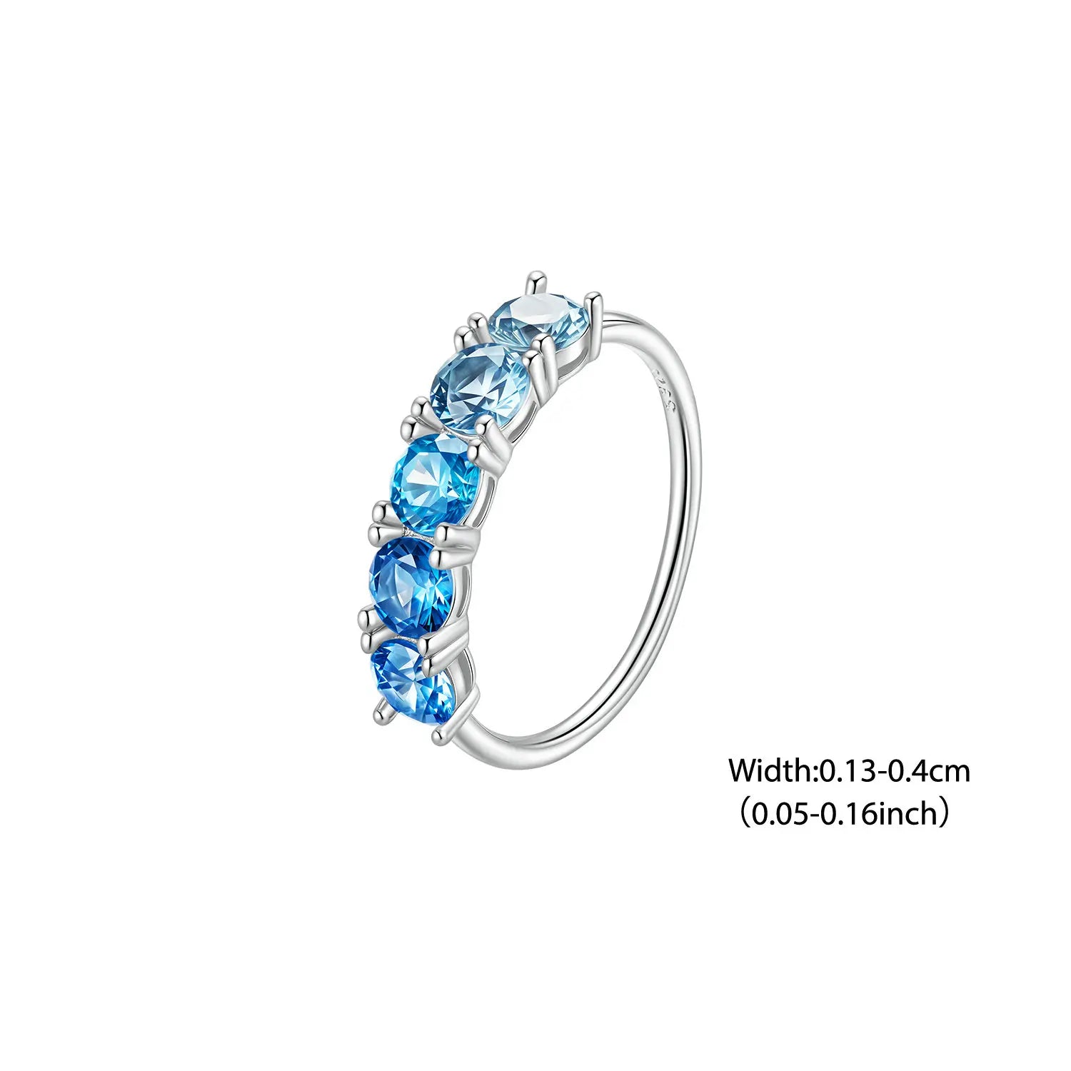 BAMOER Сребърен пръстен 925, прозрачен, градиентен, розов, морско син, половин вечност, павиран CZ пръстен за жени, сладък подарък за рожден ден