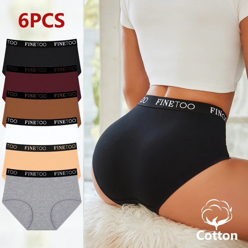 6 броя дамско памучно бельо с висока талия, секси дишащи бикини с колан и букви, големи размери, удобни бикини, еластично бельо, размер S-XXL