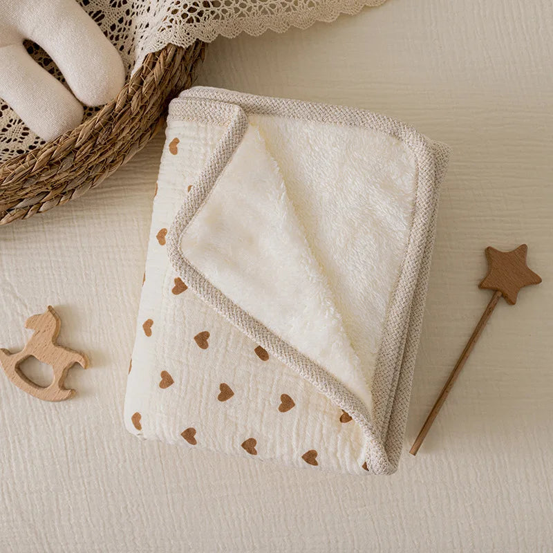 Памучно поларено бебешко одеяло за новородено, двустранно дантелено бебешко одеяло, меко топло зимно повиване за количка, бебешко спално бельо