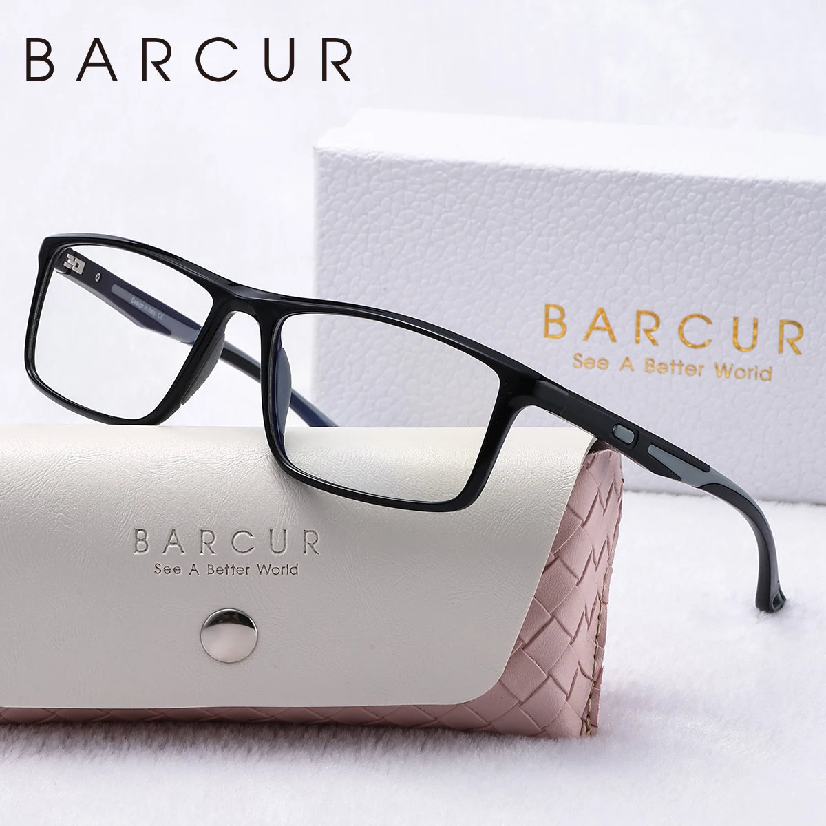 Леки и удобни декоративни очила BARCUR с правоъгълни рамки за ежедневно носене, украсени с фирмена опаковка