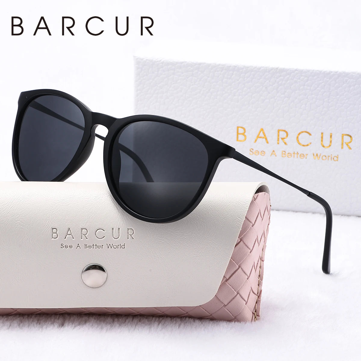 Дамски слънчеви очила BARCUR с леопардов принт, издръжливи, двуцветни, с кръгла рамка от поликарбонат, градиентни, с TAC лещи, празнични, UV400 поляризирани.