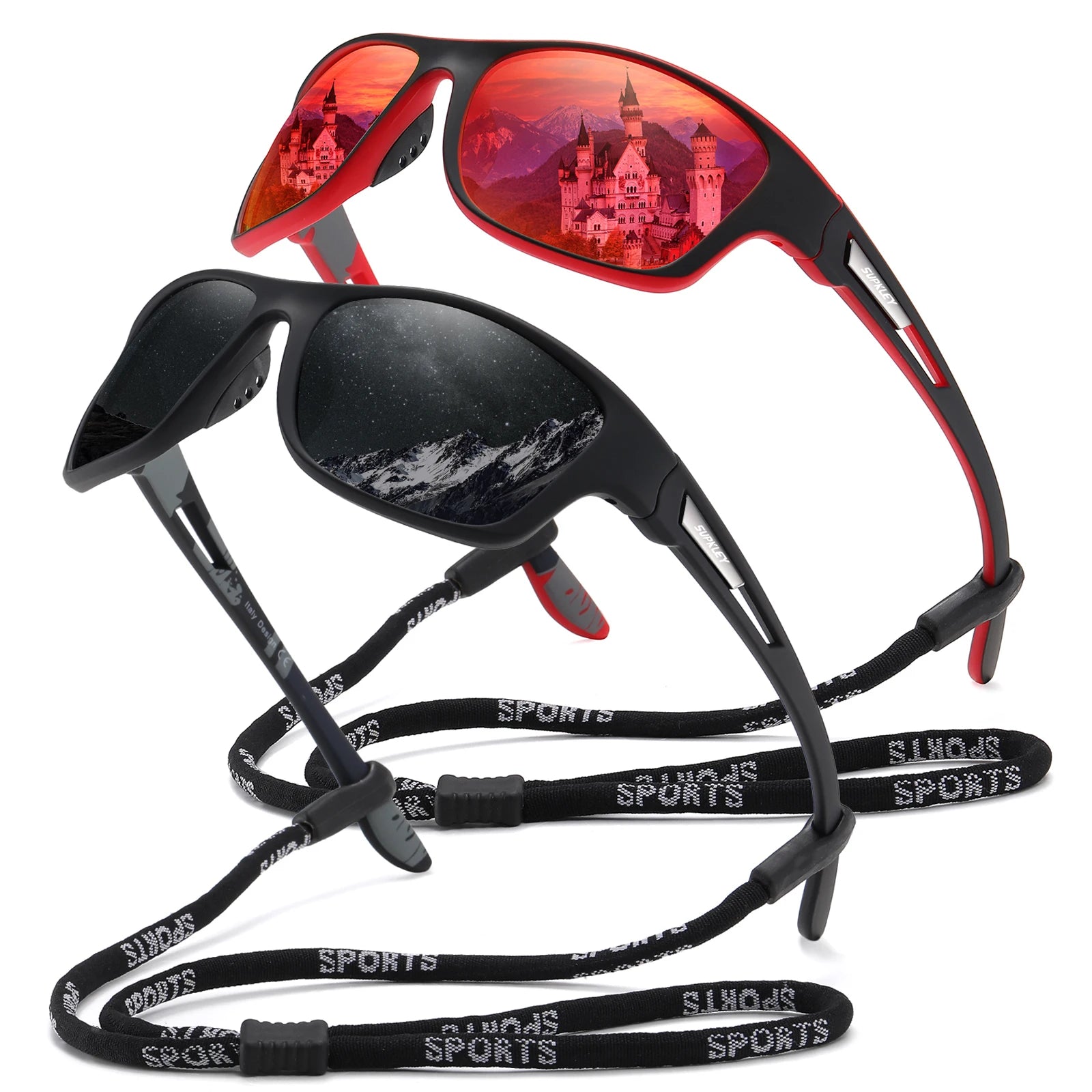 SUPKLEY Мъжки поляризирани цветни слънчеви очила, модни спортни слънчеви очила UV400, мъжки и женски, планински очила