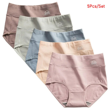 Дамско бельо с висока талия, 5 броя, памучно - за контрол на корема и повдигане на дупето, антибактериално с графен, дишащо и комфортно, без повдигане