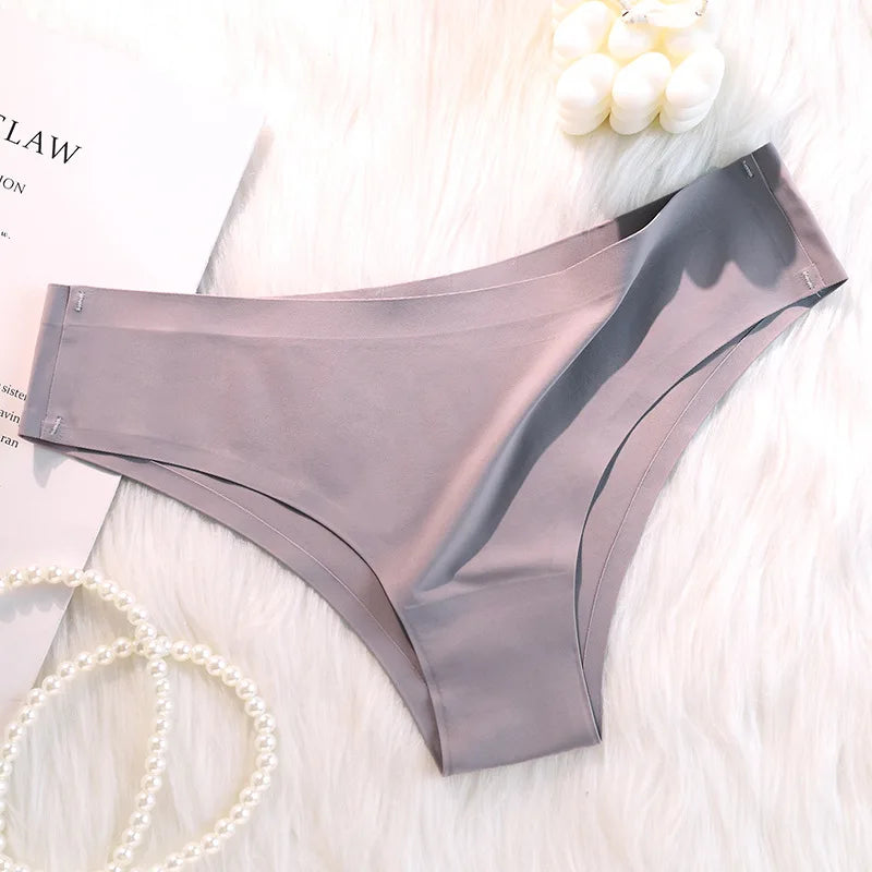 Безшевни бикини за жени, секси бельо, ледено копринени бикини с ниска талия, дамски меки плътни ултратънки бикини, танга Mujer
