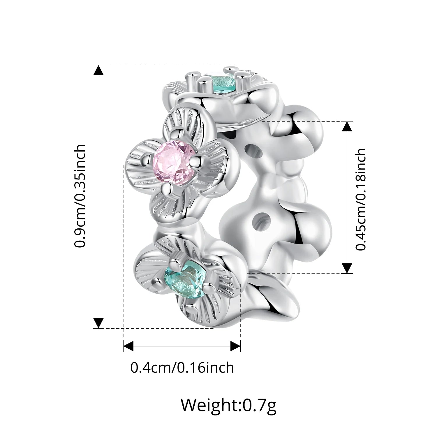 Bamoer 925 стерлингово сребро кристал розов пролетен чар цвете панделка дистанционер мъниста ретро висулка за жени DIY бижута романтичен подарък