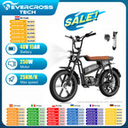 EVERCROSS TECH EK30 Електрически велосипед за възрастни, електрическа кола, гуми 20"x4.0, мотор 250W, скорост 25 км/ч, автономия 100 км