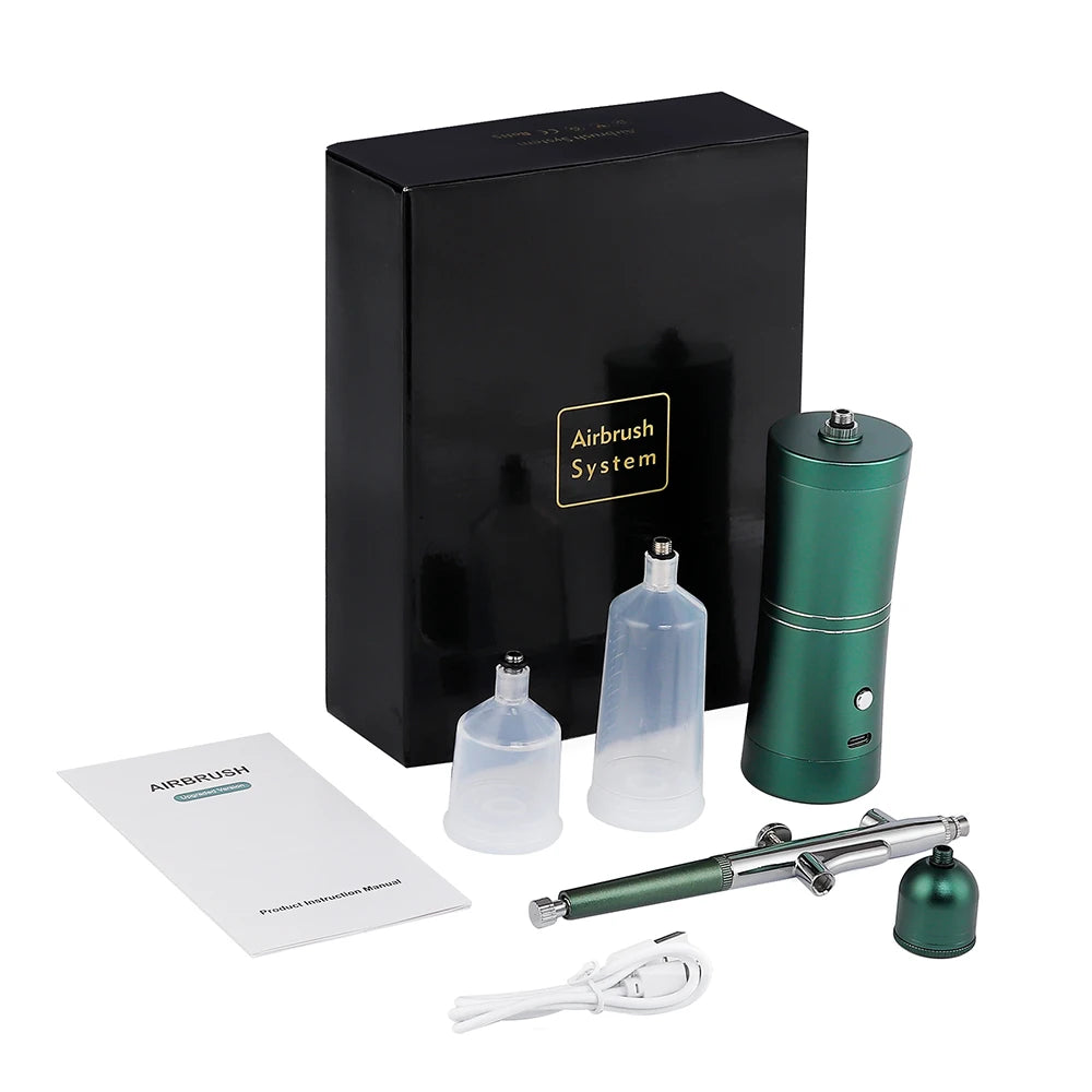 Комплект акумулаторен компресор за аерограф, пистолет за пръскане с въздушна четка, кислородна машина за дълбоко хидрофобно лице за нокти, татуировка, торта, грим