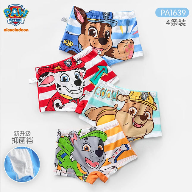 Оригинални Paw Patrol 4 бр. детско бельо за момче, плоски ъглови памучни гащички за бебе А-клас, антибактериални четириъгълни шорти
