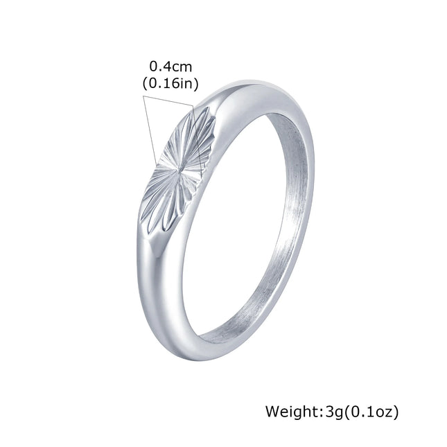 Минималистичен мъжки пръстен в сребрист цвят, релефен пръстен от неръждаема стомана с лъчеви слънчеви изблици, стилен подарък за венчален пръстен