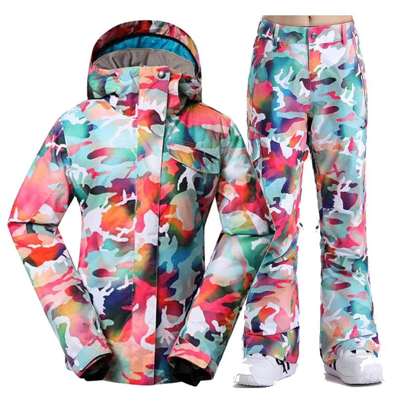 Комплекти за сноуборд за жени, Спортове на открито, Ски облекло, Водоустойчиво, Зимно облекло, Якета и панталони, Камуфлаж, Момиче