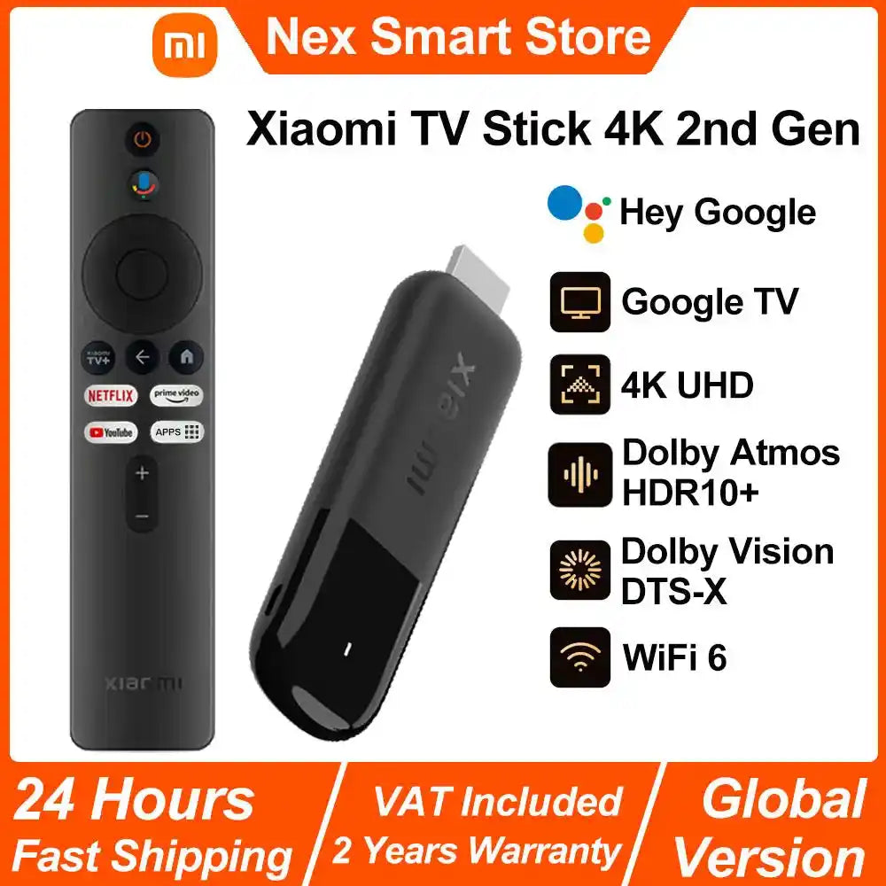 2025 Xiaomi TV Stick 4K 2-ро поколение, Google TV, преносимо стрийминг медийно съдържание с WiFi 6, Netflix Google Assistant, Smart TV Dongle BT5.2